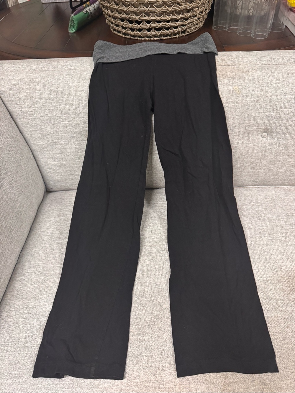 Zenana Outfitters Black Wide-Leg Pants with Gray Fold-Over Waist